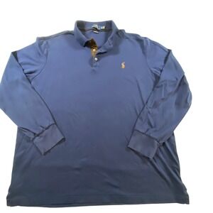 Polo Ralph Lauren Long Sleeve Classic Fit‎ Navy Blue Polo Shirt Mens XXL